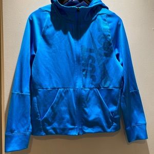 Gently worn blue jacket with hood